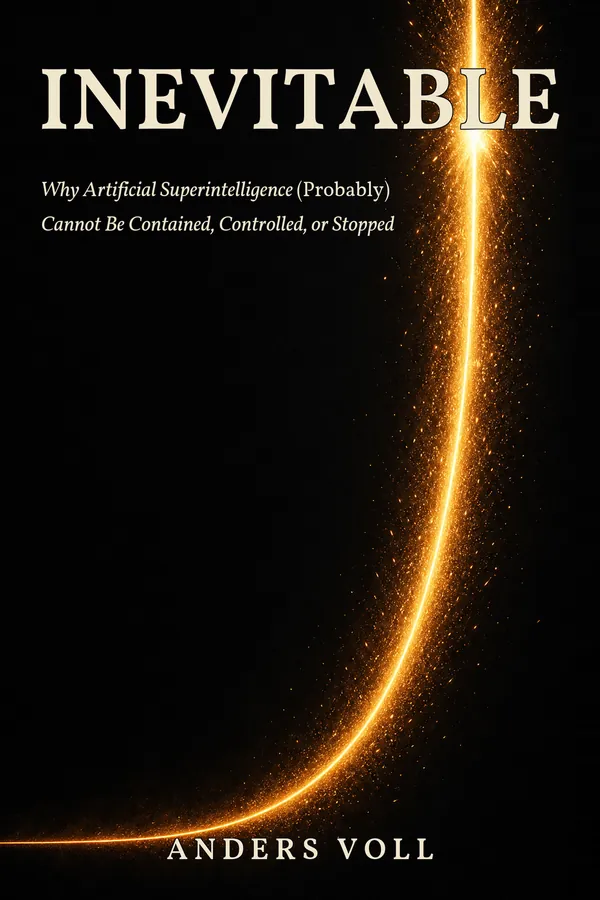 Cover of Inevitable by Anders Voll: a gold exponential curve rising against black.